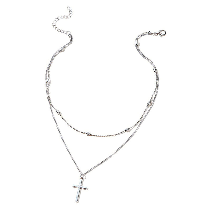 [Australia] - TseenYi Simple Layered Fashion Clavicle Chain Choker Tiny Cross Pendant Necklace Boho Style Necklaces Jewelry for women and Girls (Silver) Silver 