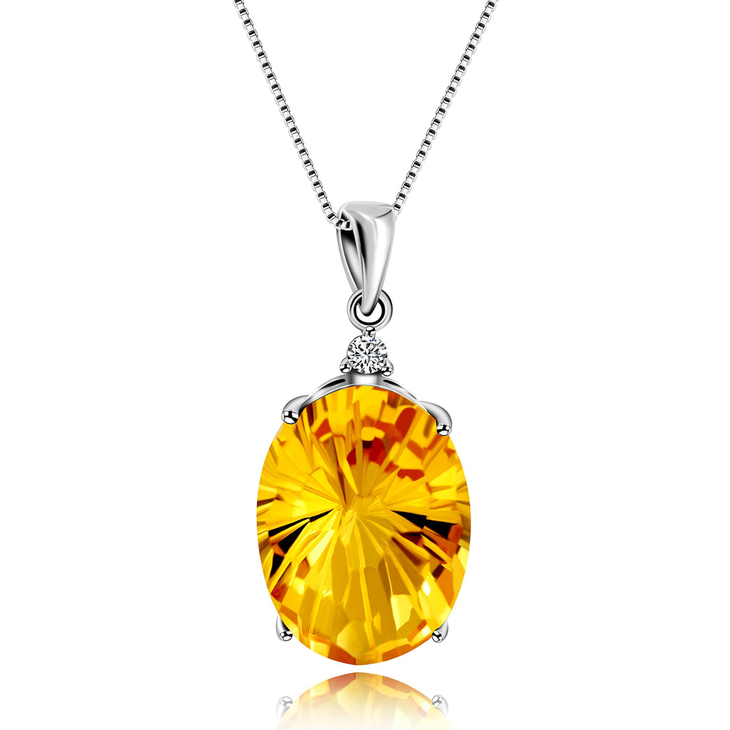 [Australia] - Uloveido Fashion Oval Yellow Citrine Stone Pendant Necklace 925 Sterling Silver for Women Girls Real Gemstone Crystal Necklace for Anniversary Mothers Day Birthday Gift with Box Package FM3023 Platinum Plated 