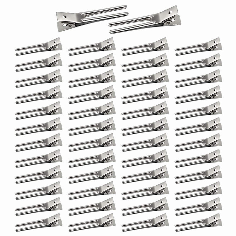 [Australia] - 50pcs Hairdressing Double Prong Curl Clips, Beayuer 1.8inch Curl Setting Section Hair Clips Metal Alligator Clips Hairpins for Hair Bow Great Pin Curl Clip Styling Clips for Hair Salon Barber (Silver) 50 Count (Pack of 1) Silver 