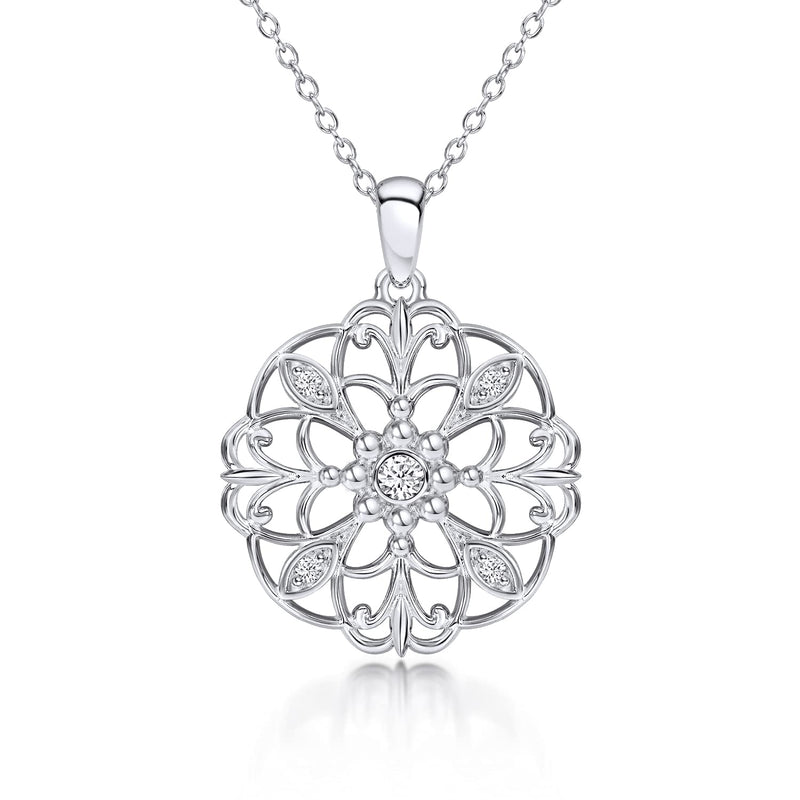 [Australia] - BLING BIJOUX Jewelry Vintage Round Floral Filigree with CZ Accents Pendant Necklace Never Rust 925 Sterling Silver and Hypoallergenic For Women & Girls with Breathtaking Gift Box 