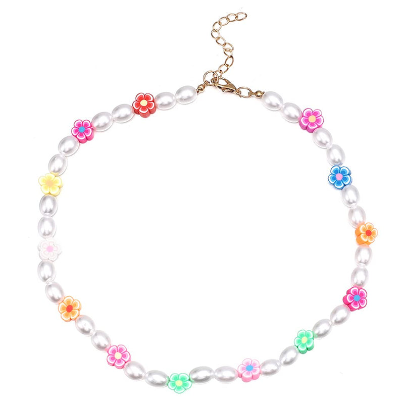 [Australia] - Ushiny Boho Pearl Beaded Choker Necklaces Flower Necklaces Colorful Necklace Summer Party Jewelry for Women and Girls 