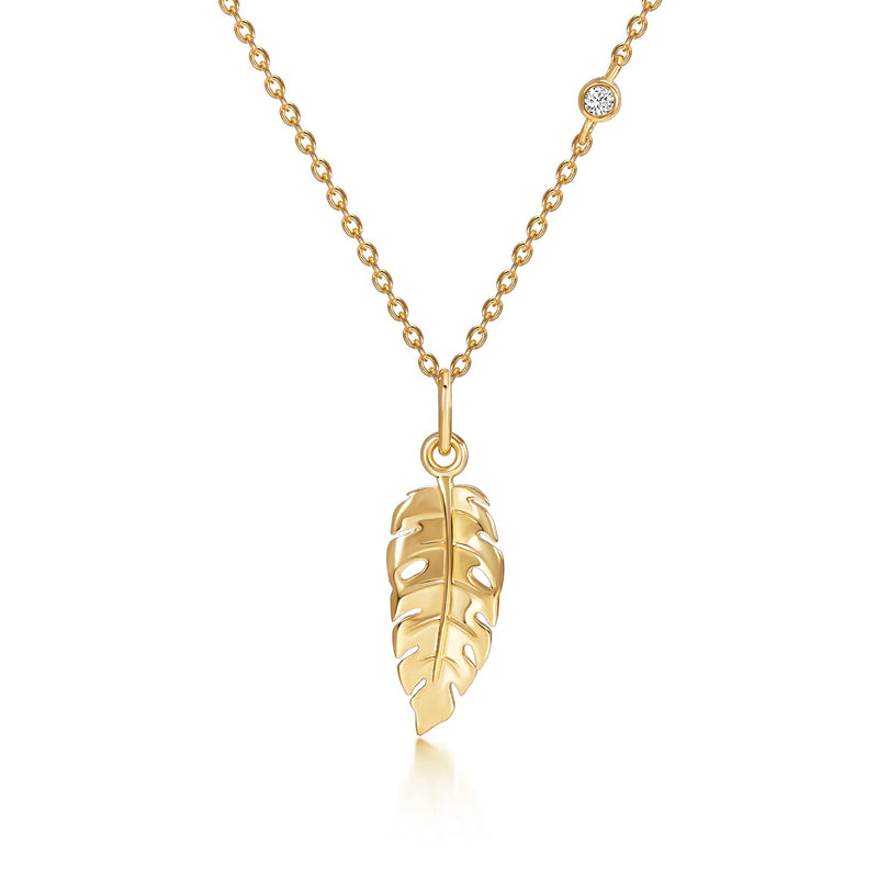 [Australia] - BLING BIJOUX Jewelry Botanic Leaf Pendant Charm Necklace with Cubic Zirconia accent 14K Yellow Gold Over Sterling Silver 925, Natural & Hypoallergenic For Women & Girls with Breathtaking Gift Box 