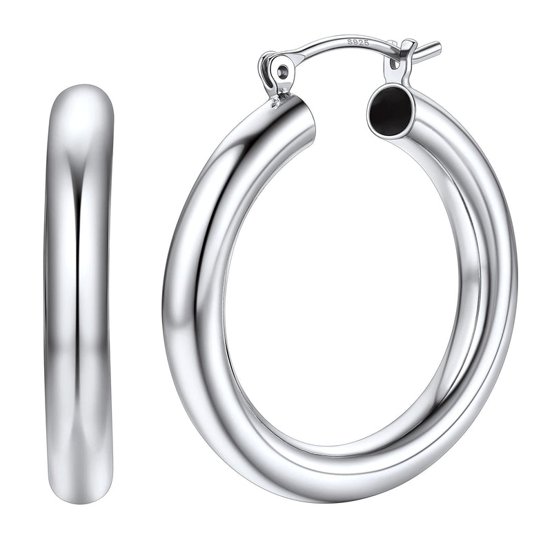 [Australia] - Silvora Chunky Hoop Earrings 20/30/40MM Sterling Silver/18K Gold Huggies Hoops for Women Teen Girls 30MM-Silver 