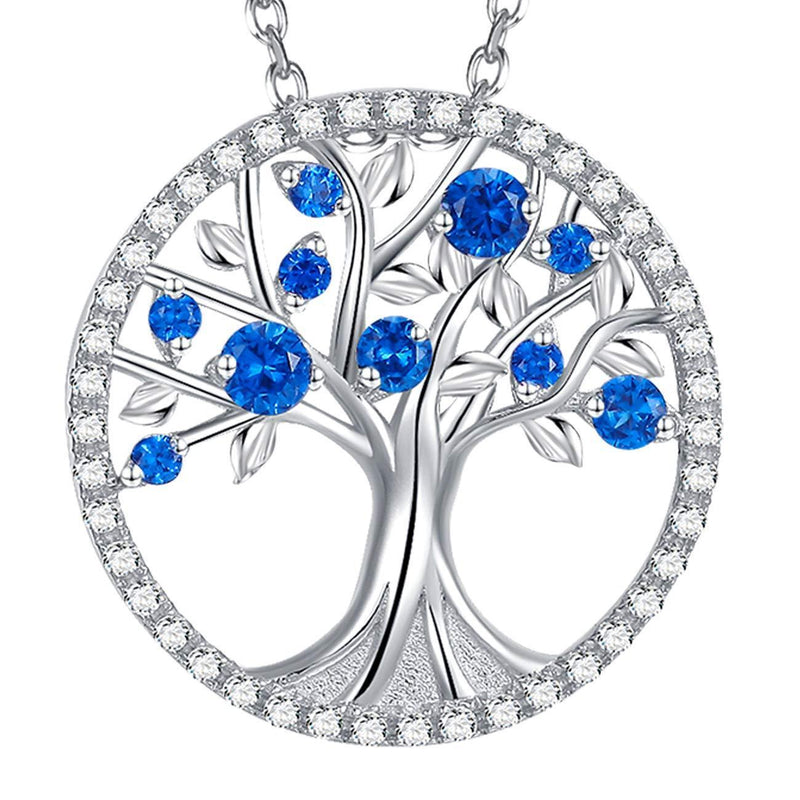 [Australia] - GinoMay September October Birthstones Necklace Women Blue Sapphire Tree of Life Necklace Wife Mum Birthday Gifts Her Amethyst Pink Tourmaline Sterling Silver C September Blue Sapphire Necklace 