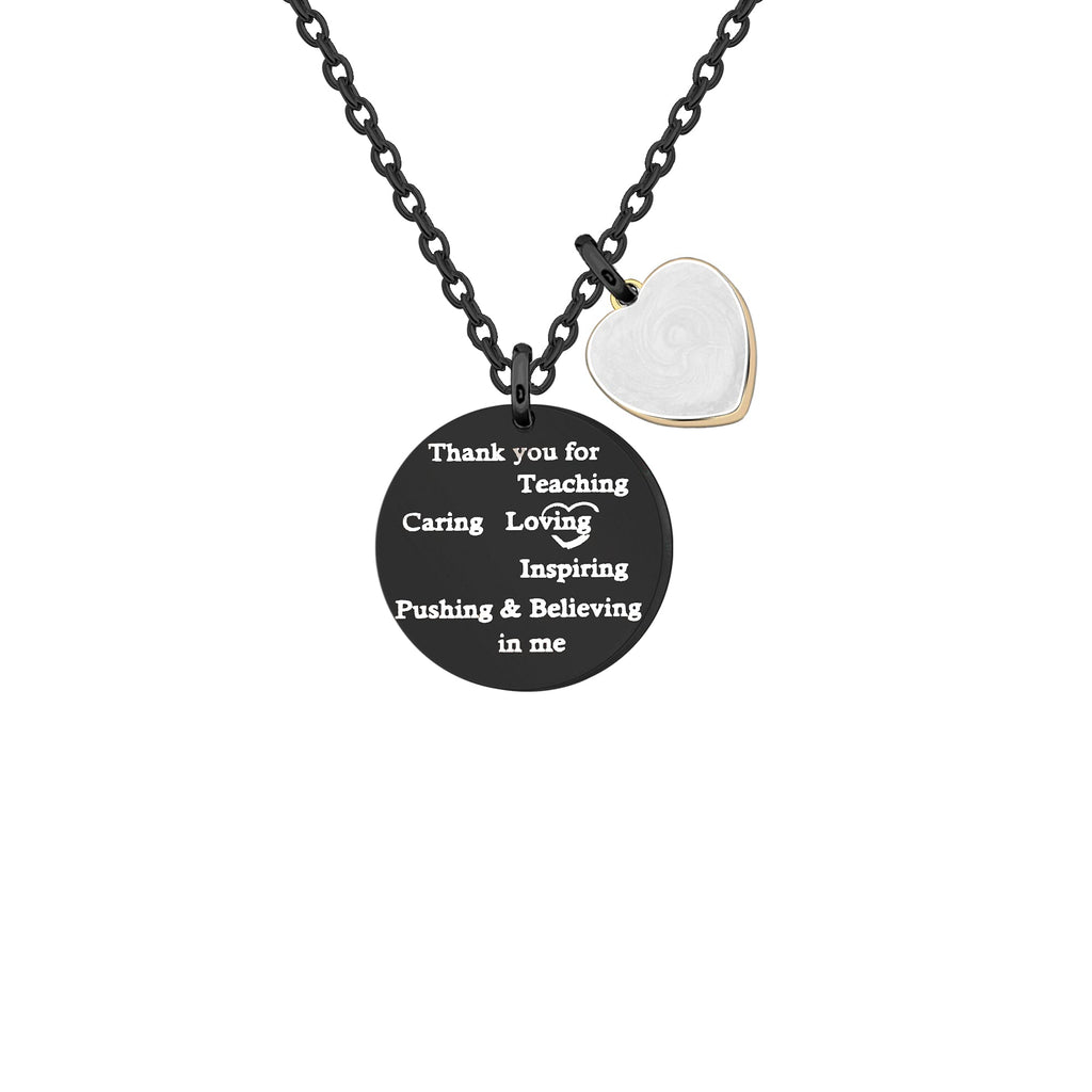 [Australia] - Tibond Teacher Charm Neckalce for Women Thank You For Teaching Caring Inspring Pushing and Believing in me Black Dog Tag Neckalce 