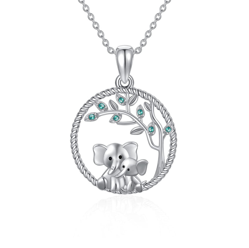 [Australia] - Sterling Silver Elephant Necklace for Women,Mother and Child Elephants Tree of Life Pendant Necklace I Love You Forever Cute Lucky Animal Jewelry Gift for Women 