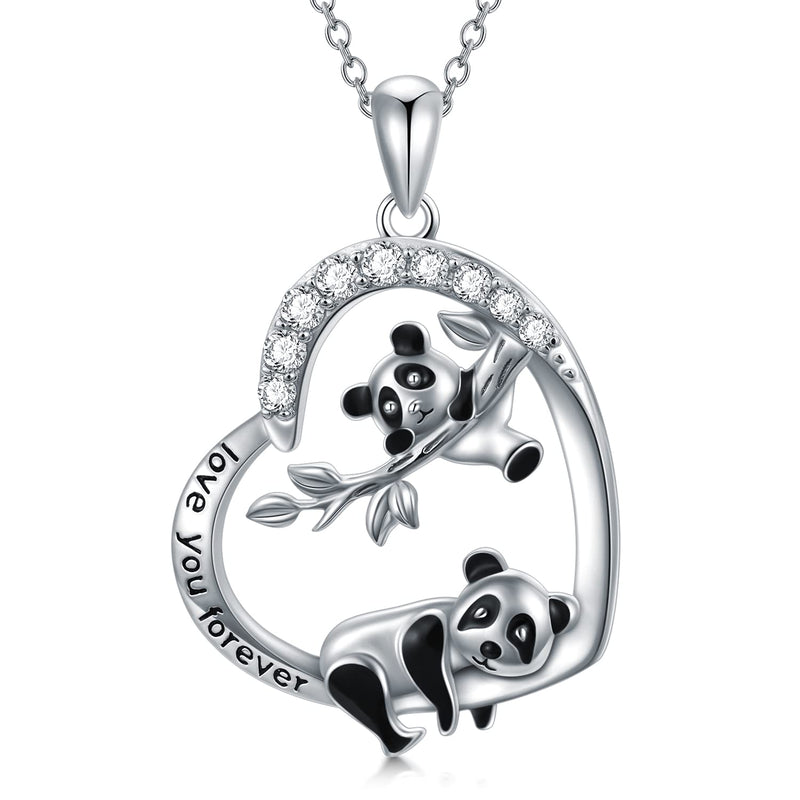 [Australia] - Mother Daughter Panda Necklace for Women,S925 Sterling Silver Love Heart Pendant Necklace I Love You Forever Jewelry Gifts for Women Daughter Mum 