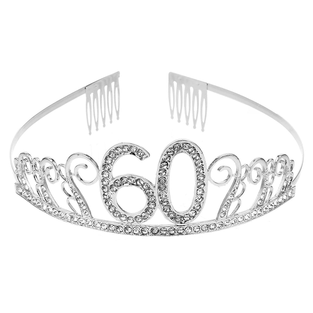 [Australia] - Minkissy 60th Birthday Tiara Crowns Rhinestone Birthday Happy 60th Tiara for Mother Grandmother Party Supplies Silver Silver 60th 