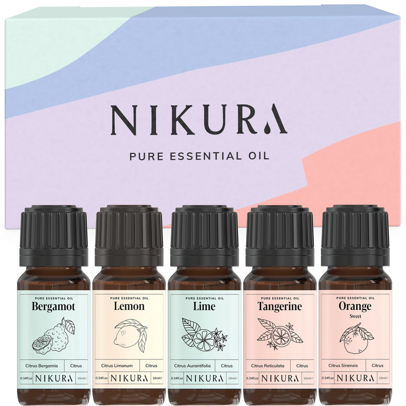 [Australia] - Nikura Citrus Selection Essential Oil Set - 5 x 10ml- 100% Pure Aromatherapy Oils - Bergamot Oil, Lemon Oil, Lime Oil, Tangerine Oil, Sweet Orange Oil 