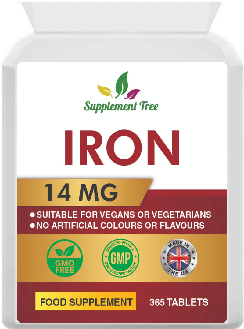 [Australia] - Iron Tablets High Strength 14mg | 365 Vegan Tablets (One Year Supply) | Contributes to The Reduction of Tiredness & Fatigue | Iron Supplements for Men & Women | Easy to Swallow Iron Pills | UK Made 