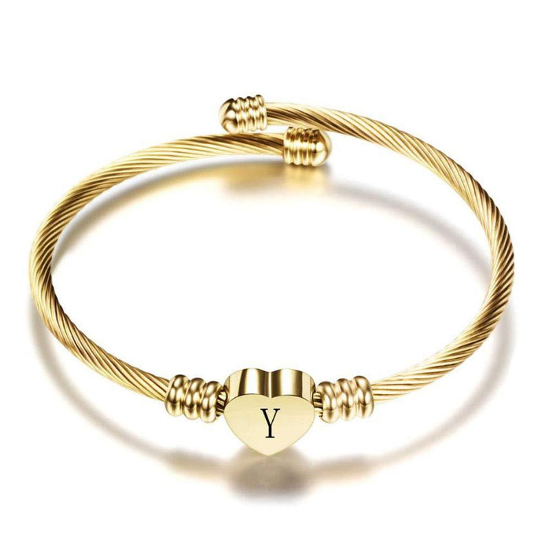 [Australia] - SBI Jewelry Women Girls Initial Letter Cuff Bracelets Gold Heart Bangle Bracelet English Alphabet A-Z Gift for Birthday Y 
