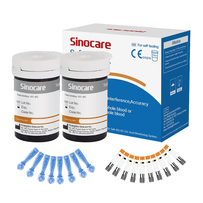 [Australia] - sinocare Safe AQ UG Uric Acid Test Strips 50 pcs, Only for sinocare Safe AQ UG Blood Glucose & Uric Acid Monitor safe AQ UG uric acid test strips × 50 