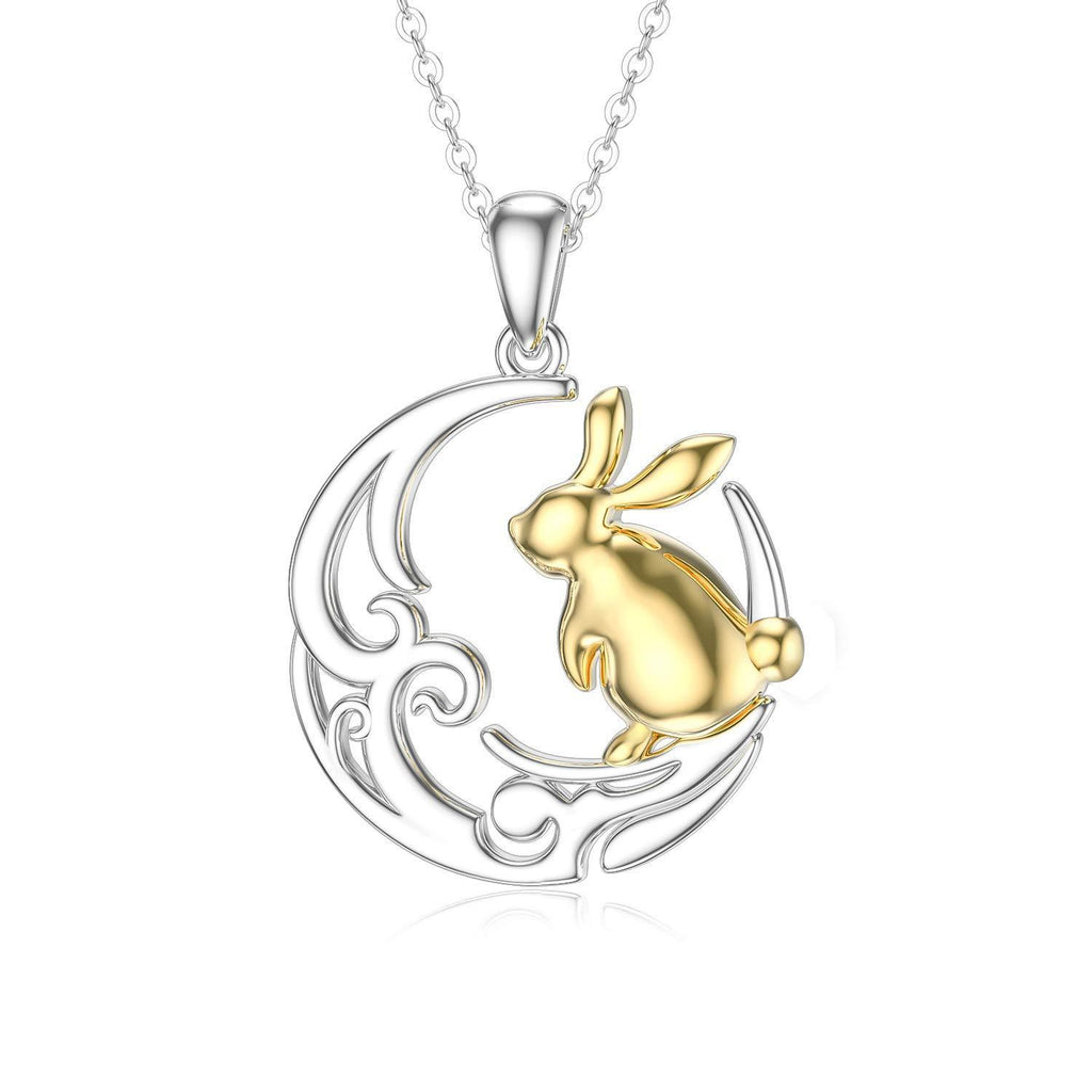 [Australia] - ROMANTICWORK Moon Rabbit Necklace 925 Sterling Silver Cute Bunny Animal Necklace Moon Pendant Jewellery Birthday Mothers Day Gifts for Mum Daughter Women Girls 