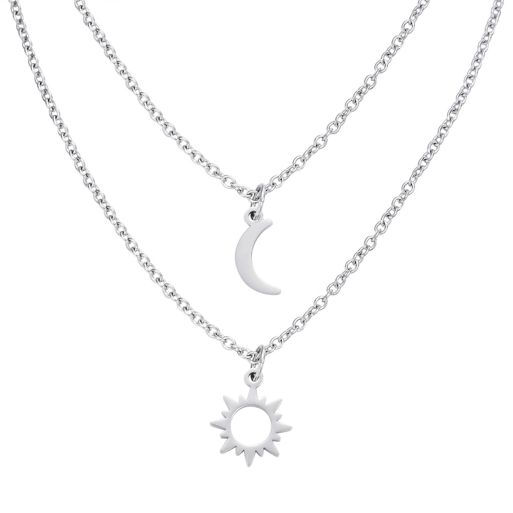 [Australia] - Sun and Moon Dainty Necklace for Women Teen Girls Couples Friendship Gift Pedant Jewelry white 