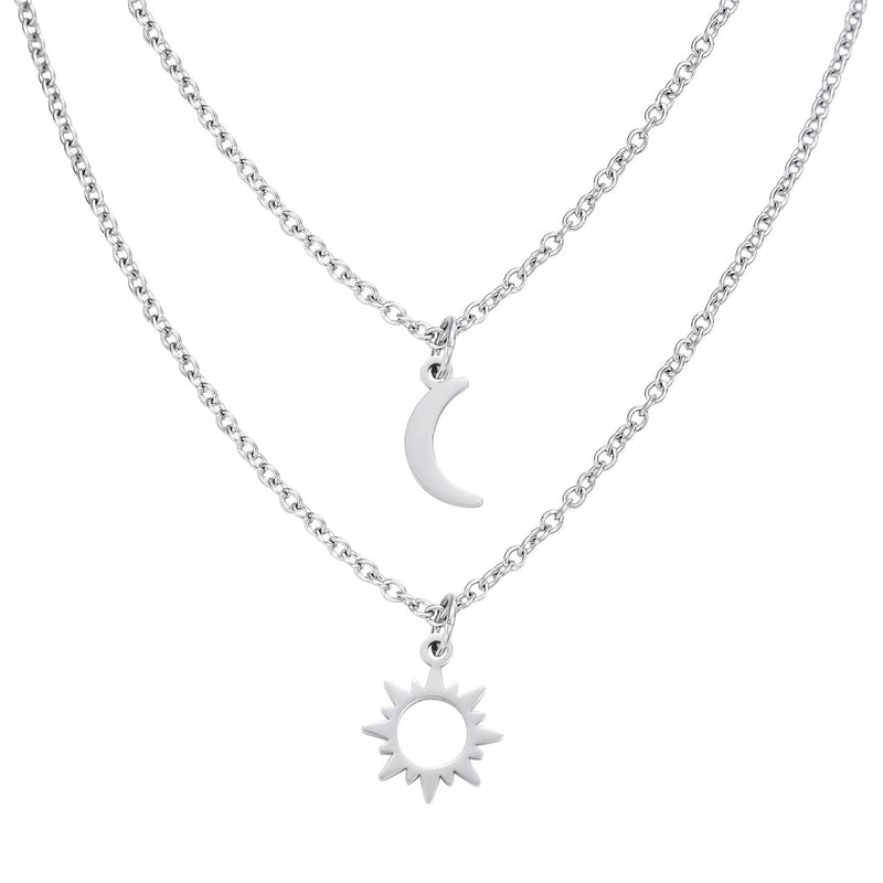 [Australia] - Sun and Moon Dainty Necklace for Women Teen Girls Couples Friendship Gift Pedant Jewelry white 