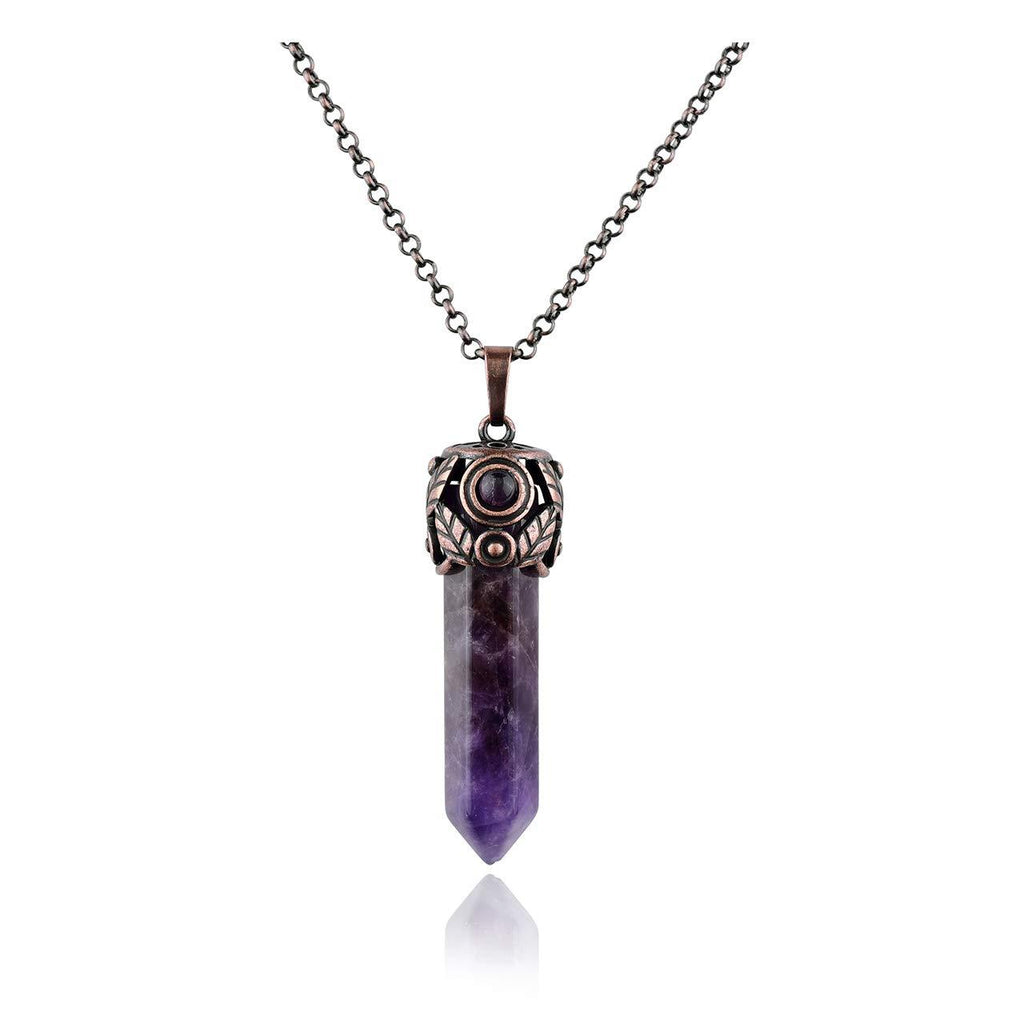 [Australia] - CrystalTears Healing Crystal Necklace Vintage Hexagonal Crystals Points Gemstone Pendant Necklace Jewelry for Women amethyst 
