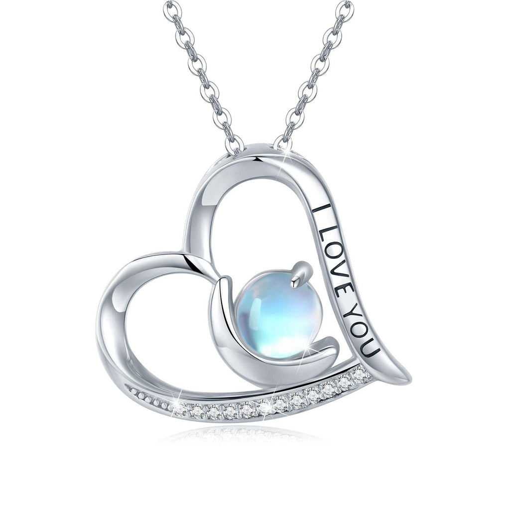 [Australia] - Love Heart Necklace for Women, 925 Sterling Silver I Love You Heart Moonstone Moon Pendant Necklaces Jewelry Gift for Women Girls 