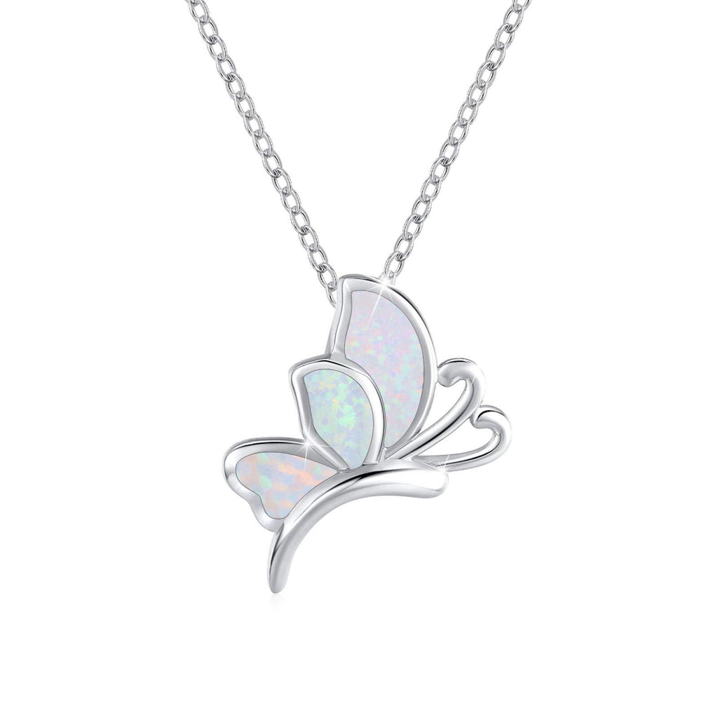 [Australia] - Butterfly Necklace for Women, 925 Sterling Silver Opal Butterfly Pendant Necklaces Jewelry Gift for Women Girls 