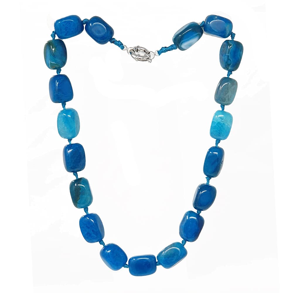 [Australia] - TreasureBay Chunky Natural Gemstone Beaded Necklace for Women, Women's Handmade Necklace Blue Agate 