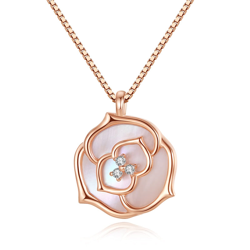 [Australia] - VIKI LYNN 925 Sterling Silver Rose Flower Mother of Pearl Pendant Necklace for Women Rose Gold 