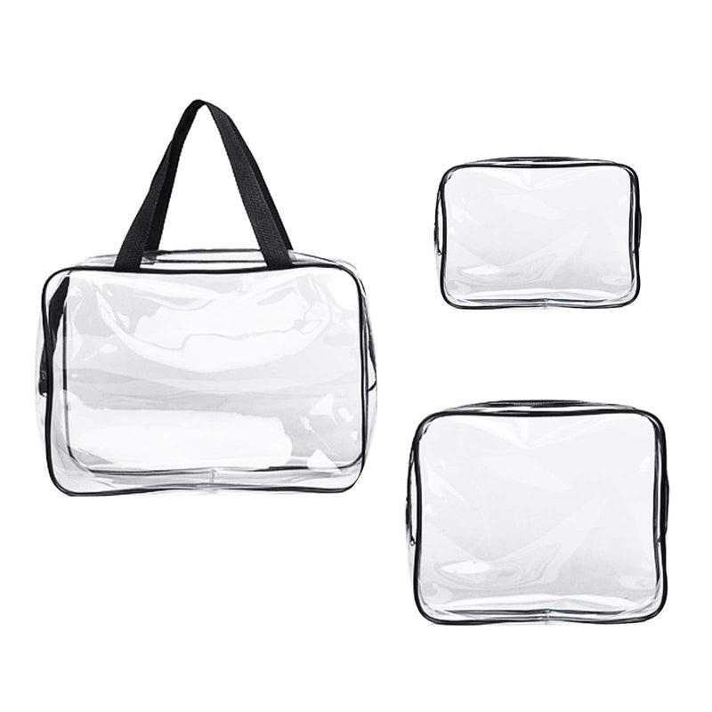 [Australia] - SUNTRADE Clear Cosmetic Bag, Travel Toiletry Bag Set with Zipper, PVC Make-up Pouch Handle Straps for Women MenÔºåSet of 3 