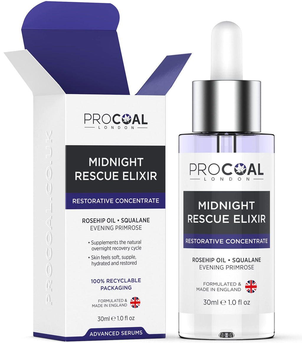[Australia] - Procoal Midnight Rescue Elixir 30ml - Anti Ageing Face Serum For Soft, Supple, and Glowing Skin, Botanical Face Oil With Rosehip Oil, Evening Primrose & Squalane, Cruelty-Free, Made in UK 