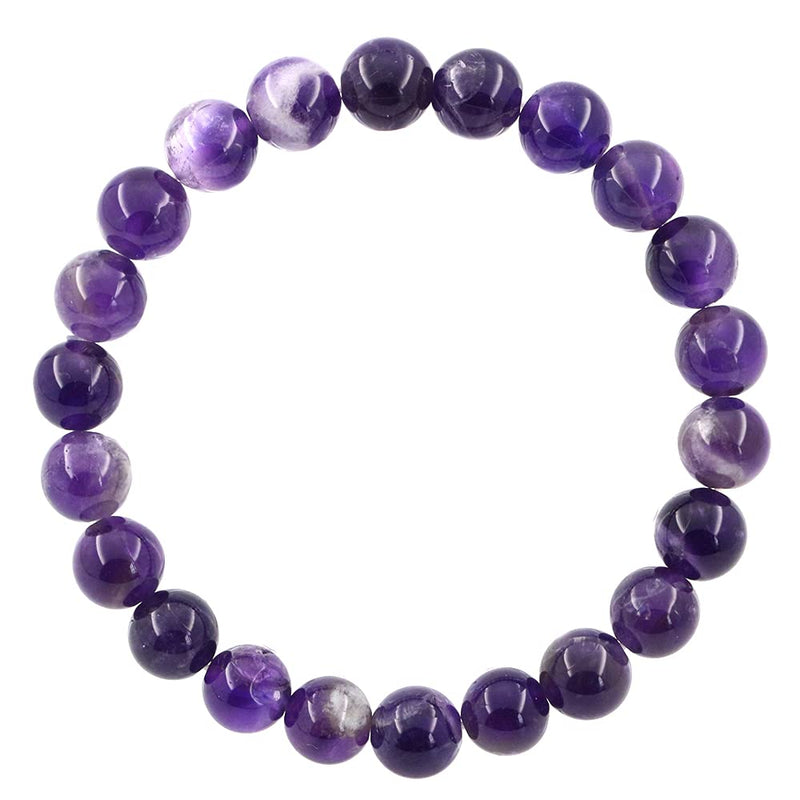 [Australia] - Natural Gemstones Bracelet 8mm Round Beads Energy Power Crystal Reiki Healing Elastic Stretch for Gift, Decoration 7 Inch (Stripe Amethyst) Stripe Amethyst 