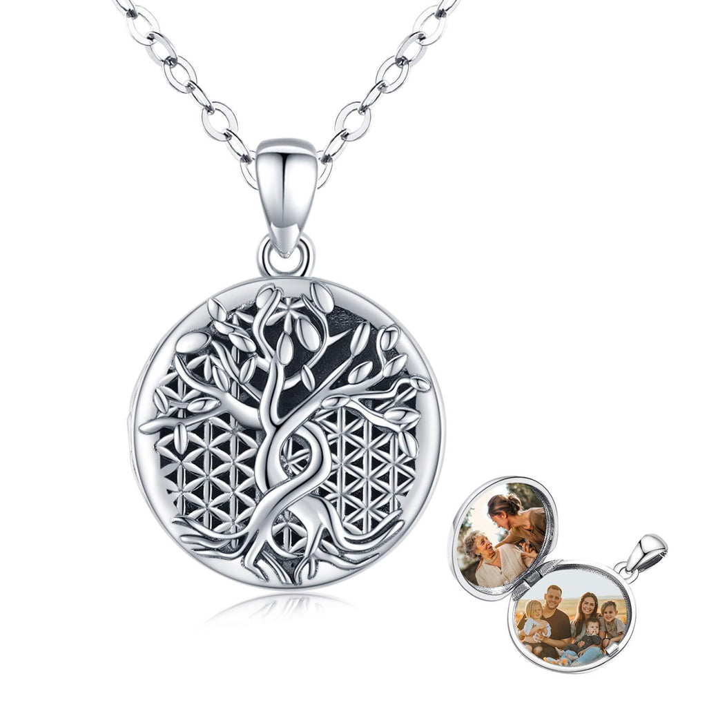 [Australia] - Eusense Locket Necklace for Pictures, 925 Sterling Silver Family Tree Photo Pendant, Flower of Life Memorial Jewellery for Women Girls 