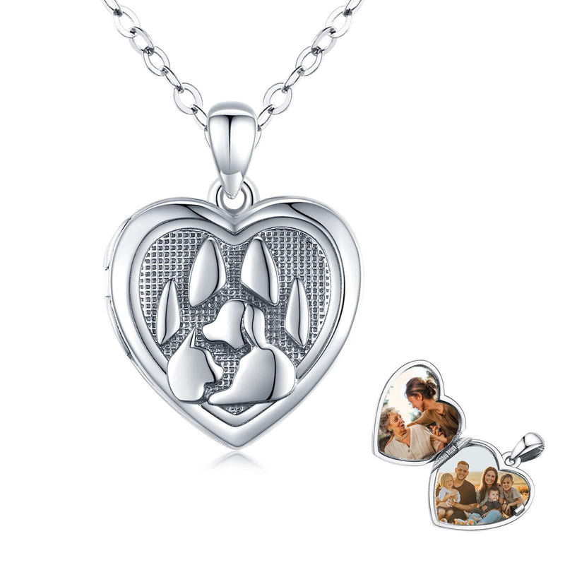 [Australia] - Eusense Locket Necklace for Picture, 925 Sterling Silver Paw Dog Cat Photo Pendant, Print Memorial Jewellery for Women Girls 