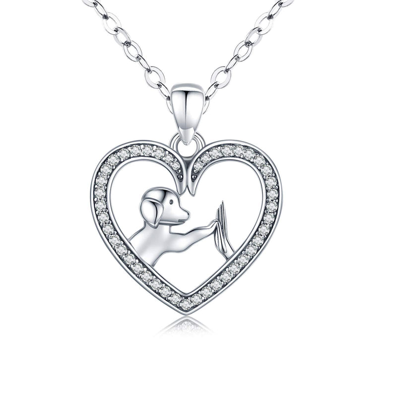 [Australia] - Eusense Dog Paw Heart Necklace, 925 Sterling Silver Dogs Footprint Pendant, Memorial Jewellery for Women Girls Dog-B 