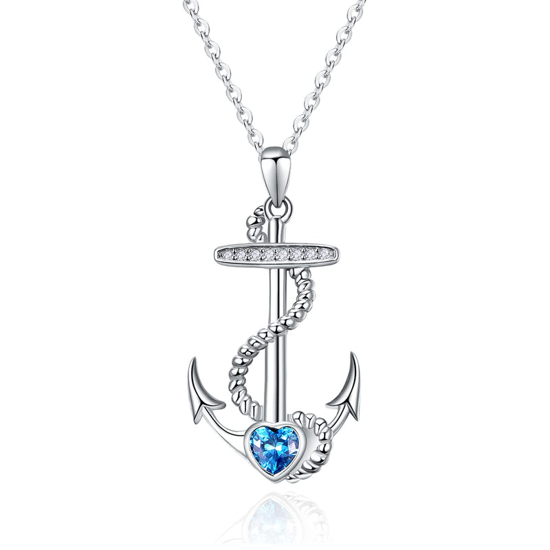 [Australia] - PRAYMOS Anchor Necklace for Women 925 Sterling Silver Blue Ocean Heart Pendant Navigation Gift Jewellery for Her 