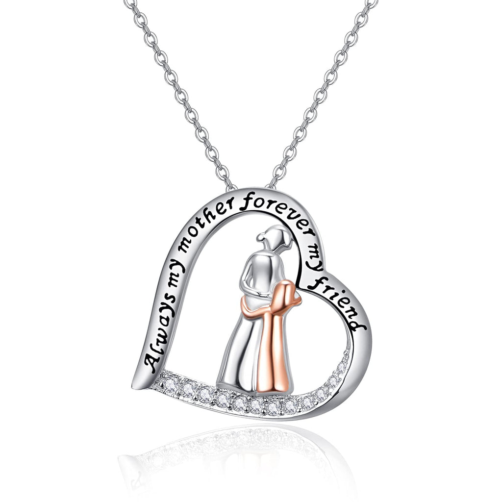 [Australia] - Mum Necklace Gift for Women 925 Sterling Silver Mother Daughter Necklaces Love Heart Pendant Jewellery for Mom Birthday with 18" +2" Silver Chain 
