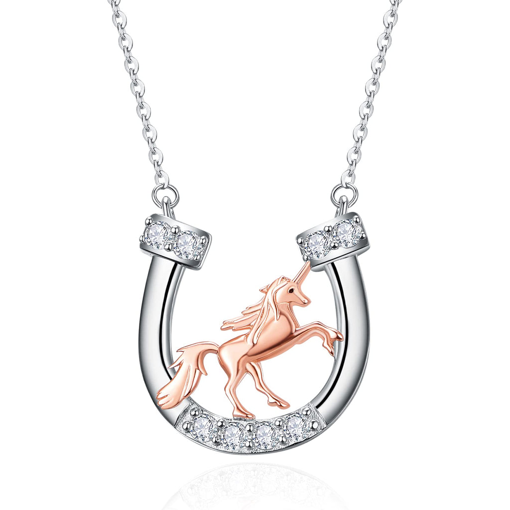 [Australia] - Horse Jewellery Gifts for Women Sterling Silver Horseshoe Pony Necklace with Adjustable Chain for Girls 