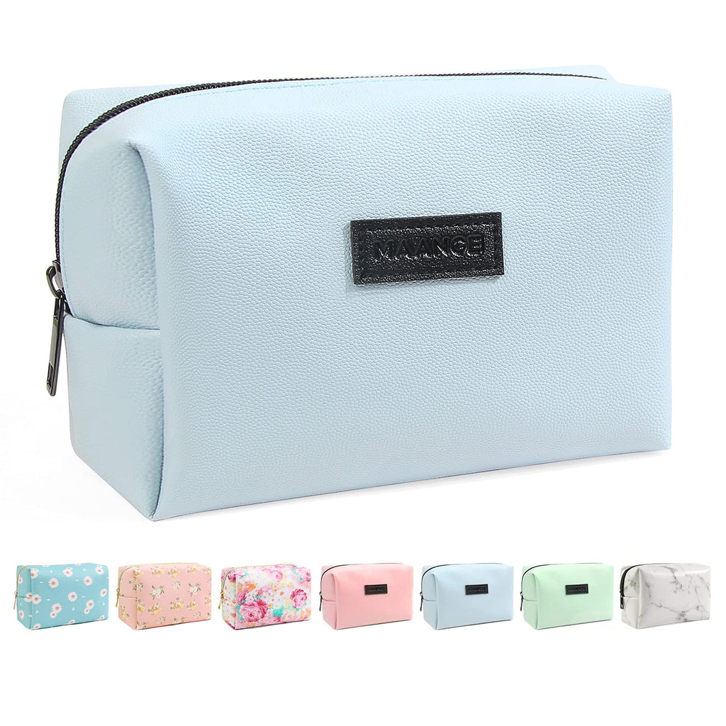 [Australia] - Small Makeup Bag MAANGE Travel Cosmetic Bag Makeup Pouch PU Leather Portable Versatile Zipper Make up Bag for Women (Blue) Blue 