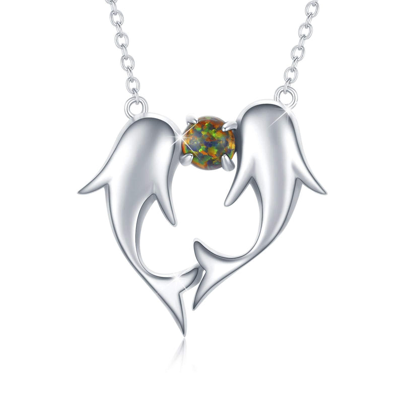 [Australia] - Dolphin Necklace 925 Sterling Silver Opal Dolphin Chains Pendant Jewelry Gifts for Women Girls 