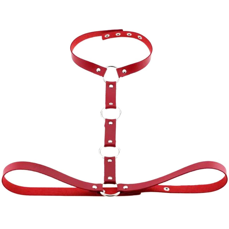 [Australia] - Glamour Girlz Ladies Gothic Retro Punk Leather Look O Ring Body Harness Neck Collar Necklace Red 