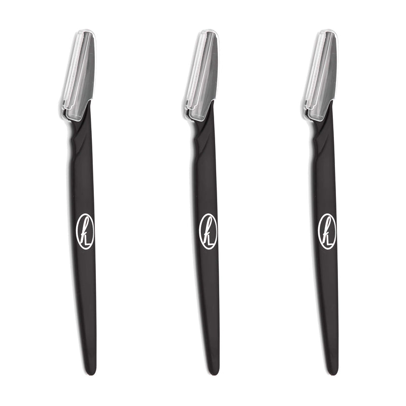 [Australia] - Black Eyebrow Razors by FineLines - Pack of 3 - Guarantee Included - Dermaplaning Blades for face – Shaver for Facial Hair – with Safety Covers – Shaper Remover Beauty – Cosmetic Exfoliating Makeup Pack of 3 - Black 