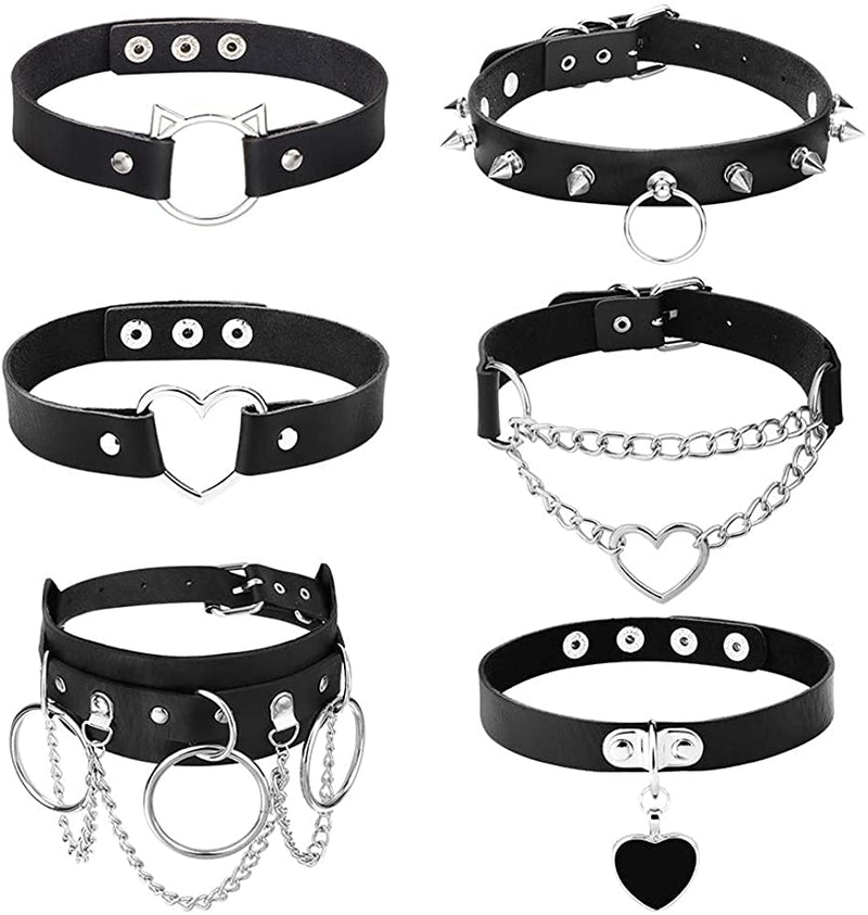 [Australia] - MILACOLATO 6Pcs Leather Studded Collar Choker Necklace Vintage Punk Gothic Necklace Chockers Gothic for Women Halloween Costume Accessory 