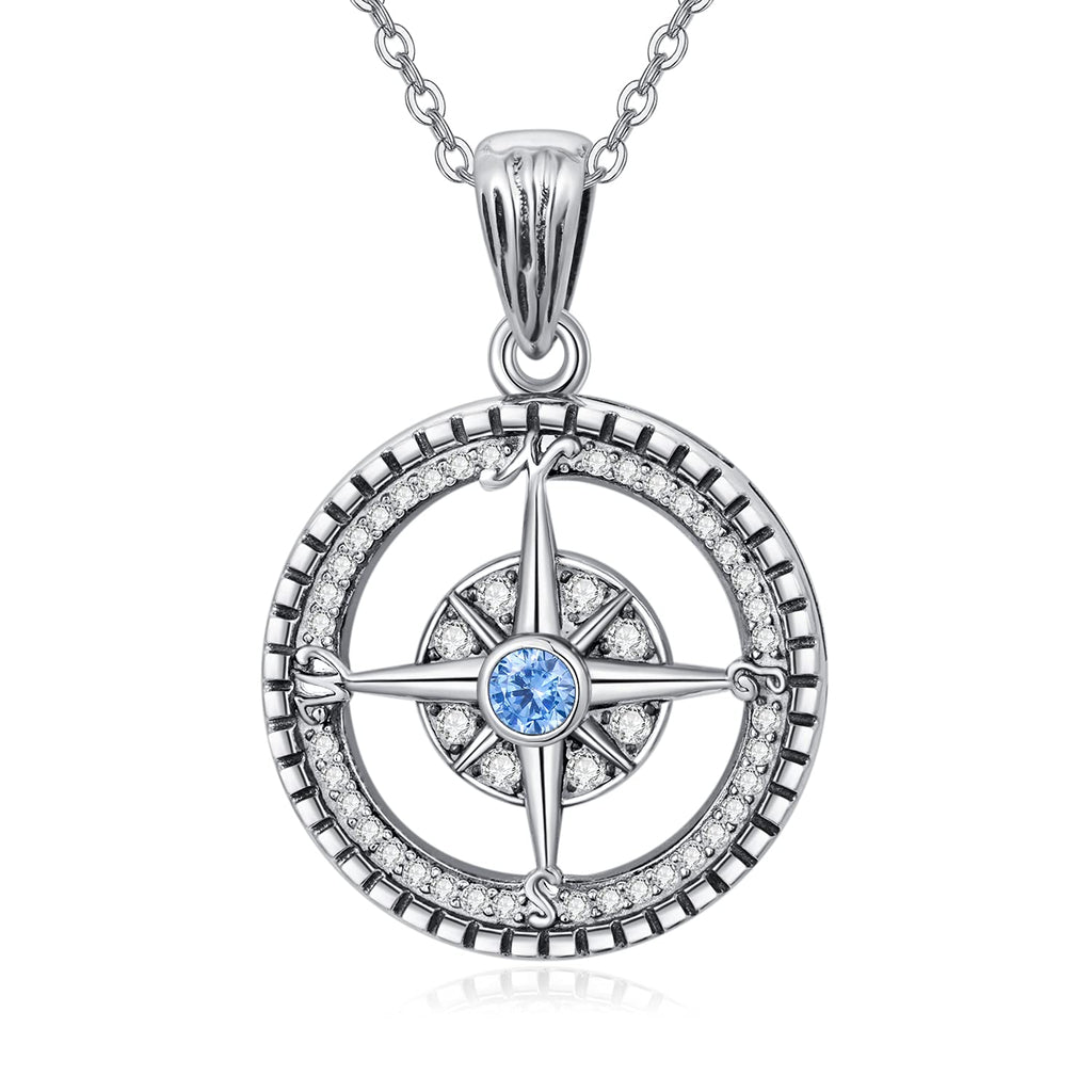 [Australia] - Compass Necklace for Women  Sterling Silver Compass Pendant Jewellery with 18" + 2" Silver Chain 