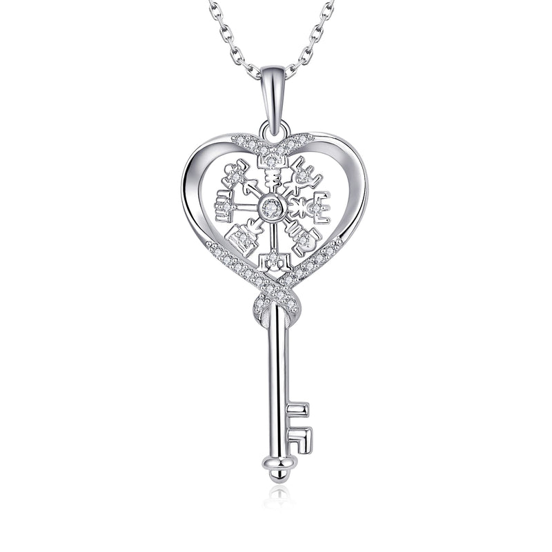 [Australia] - JO WISDOM 925 Sterling Silver Key Pendant Vegvisir Necklace Viking Jewellery for Women 