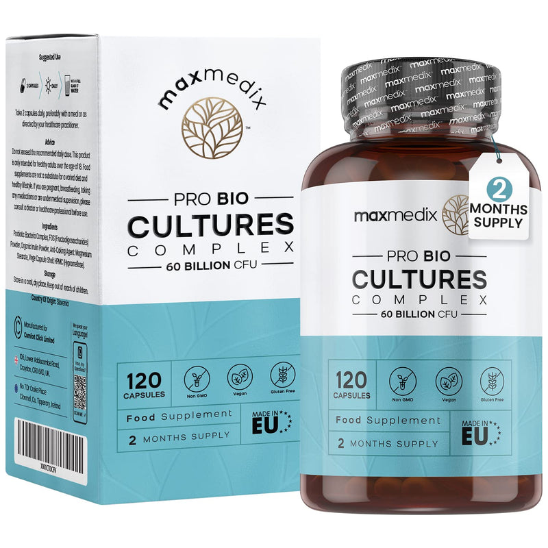 [Australia] - Bio Cultures Complex 60 Billion CFU, 20 Active Strain 120 Vegan Capsules (2 Months Supply) - Live Friendly Bacteria Gut Health Supplement for Men & Women -Lactobacillus Gasseri, Reuteri & Acidophilus 