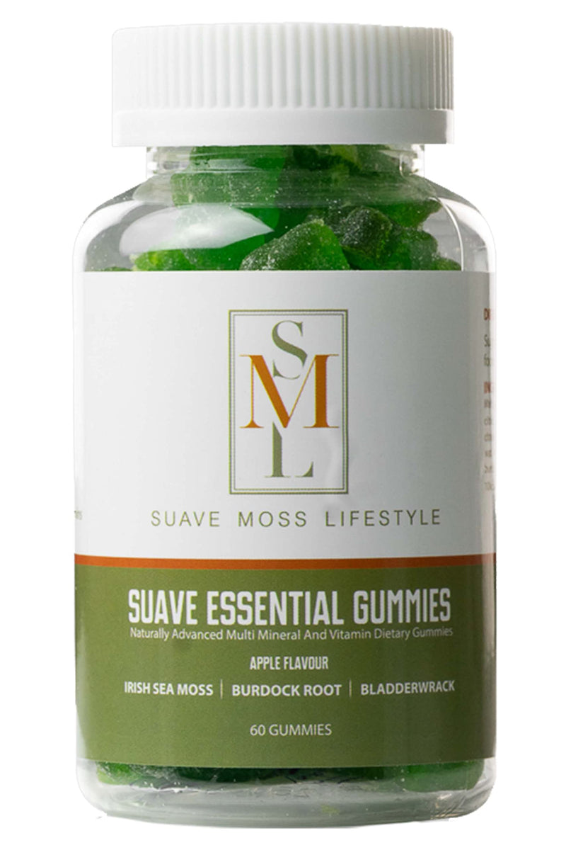 [Australia] - Suave Moss Lifestyle | Sea Moss Gummies with Bladderwrack and Burdock Root | 60 Gummies | Apple Flavour | All Natural, Vegan, Gluten Free, Non GMO, Dr Sebi. 