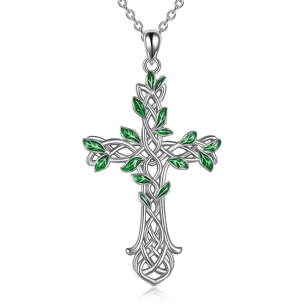 [Australia] - Religious Cross Pendant Necklace 925 Sterling Silver Abalone Shell Cross Pendant Gifts for Women Tree Cross 