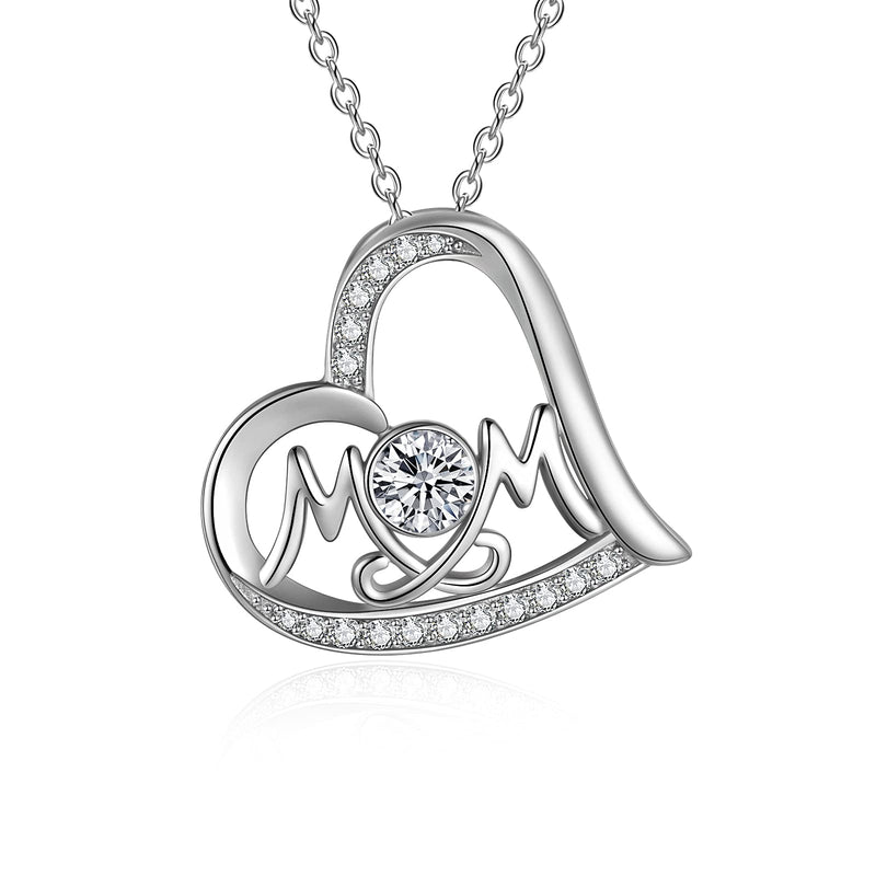 [Australia] - AOBOCO Gifts for Mum Heart Pendent Necklace Sterling Silver with Crystal Jewellery Birthday Gift for Women 