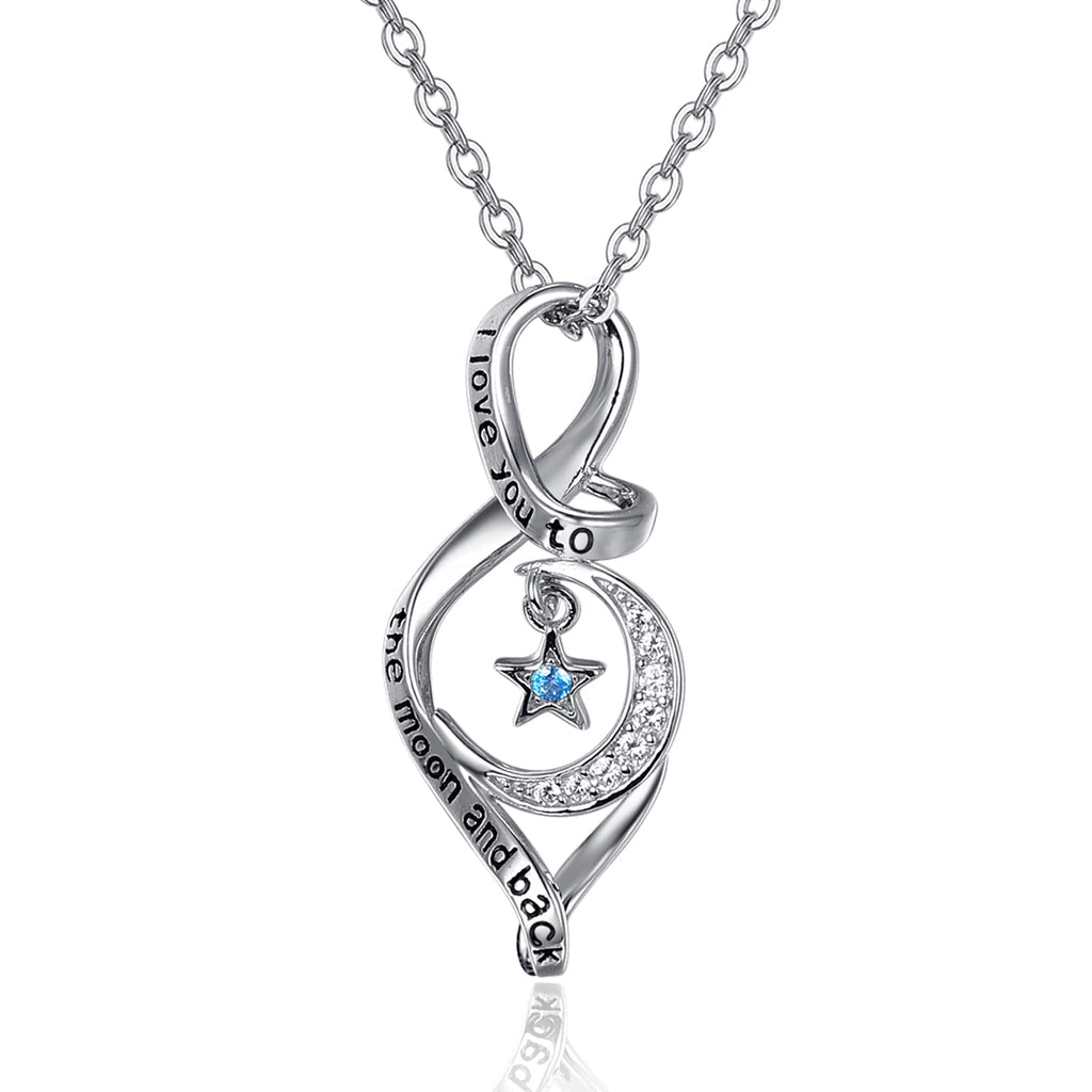 [Australia] - Moon Star Necklace Sterling Silver I Love You to The Moon and Back Pendant Mum Daughter Sister Necklace for Women Jewellery Gift for Women Ladies Girls 