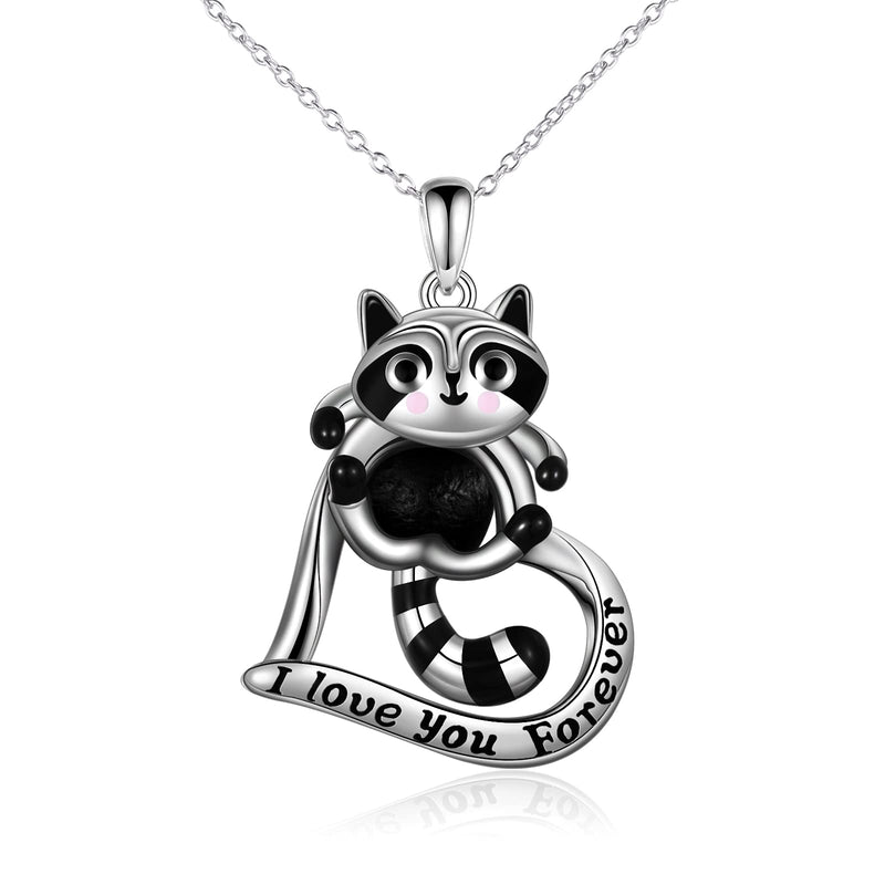 [Australia] - VENACOLY Raccoon Gifts Sterling Silver Raccoon Pendant Necklace Lucky Raccoon Teddy I Love You Gifts For Girlfriend Mum Daughter 