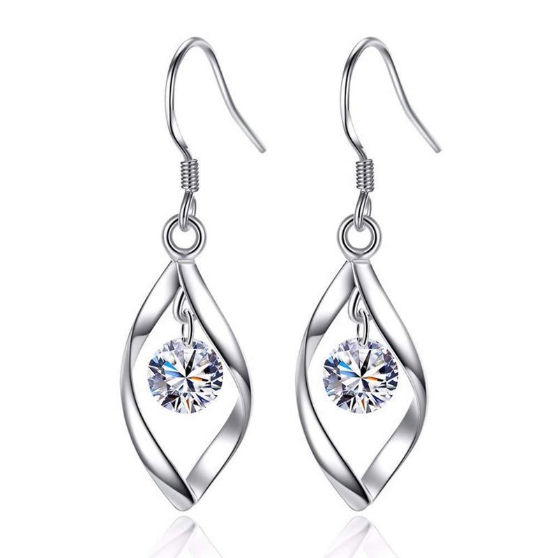 [Australia] - Zolkamery Women's Earrings 925 Sterling Silver Twist Dangle Drop Hook Earring with White Round Cubic Zirconia Allergy Free Wedding Engagement Party Christmas Thanksgiving Jewellery Passt Evening Dress 