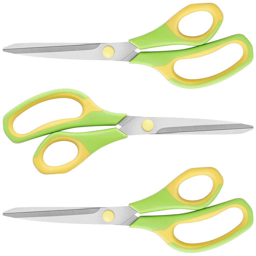 [Australia] - Asdirne Scissors, Scissors Set with Sharp Stainless Steel Blades and Soft Grip Handles, Suitable for Cutting Paper, Cardboard, Fabric, etc., 3PCs, Yellow/Green 