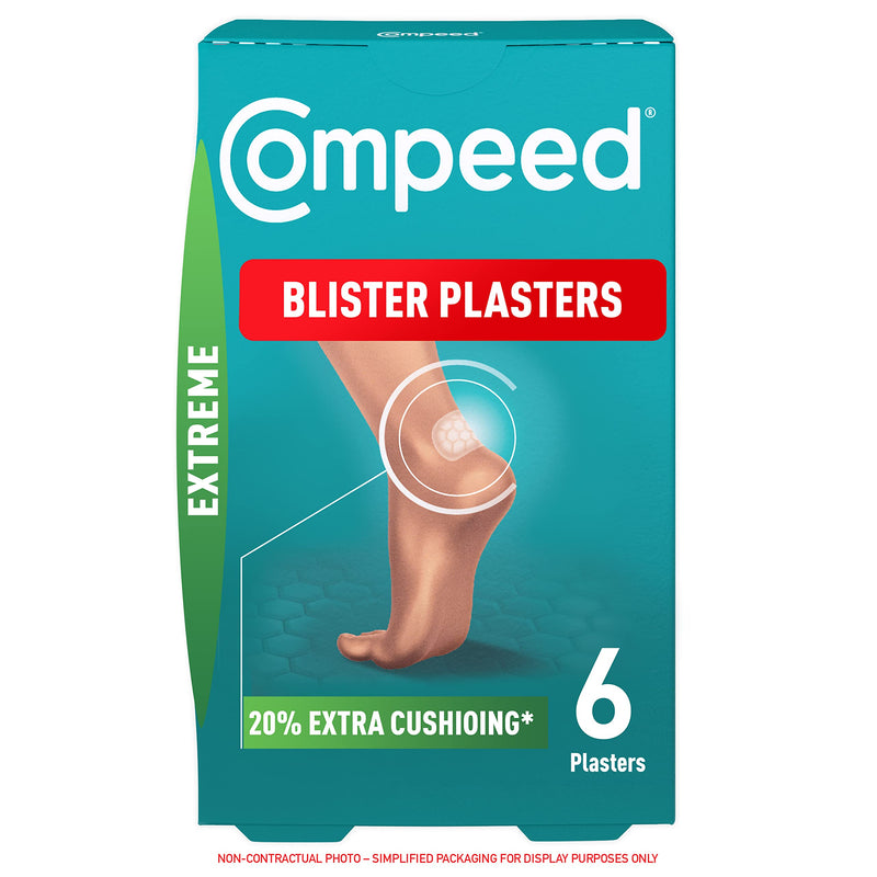 [Australia] - Compeed Extreme Blister Plasters, 6 Hydrocolloid Plasters, Foot Treatment, Heal Fast, 100% Plastic Free Carton Pack 6 Count (Pack of 1) Active 