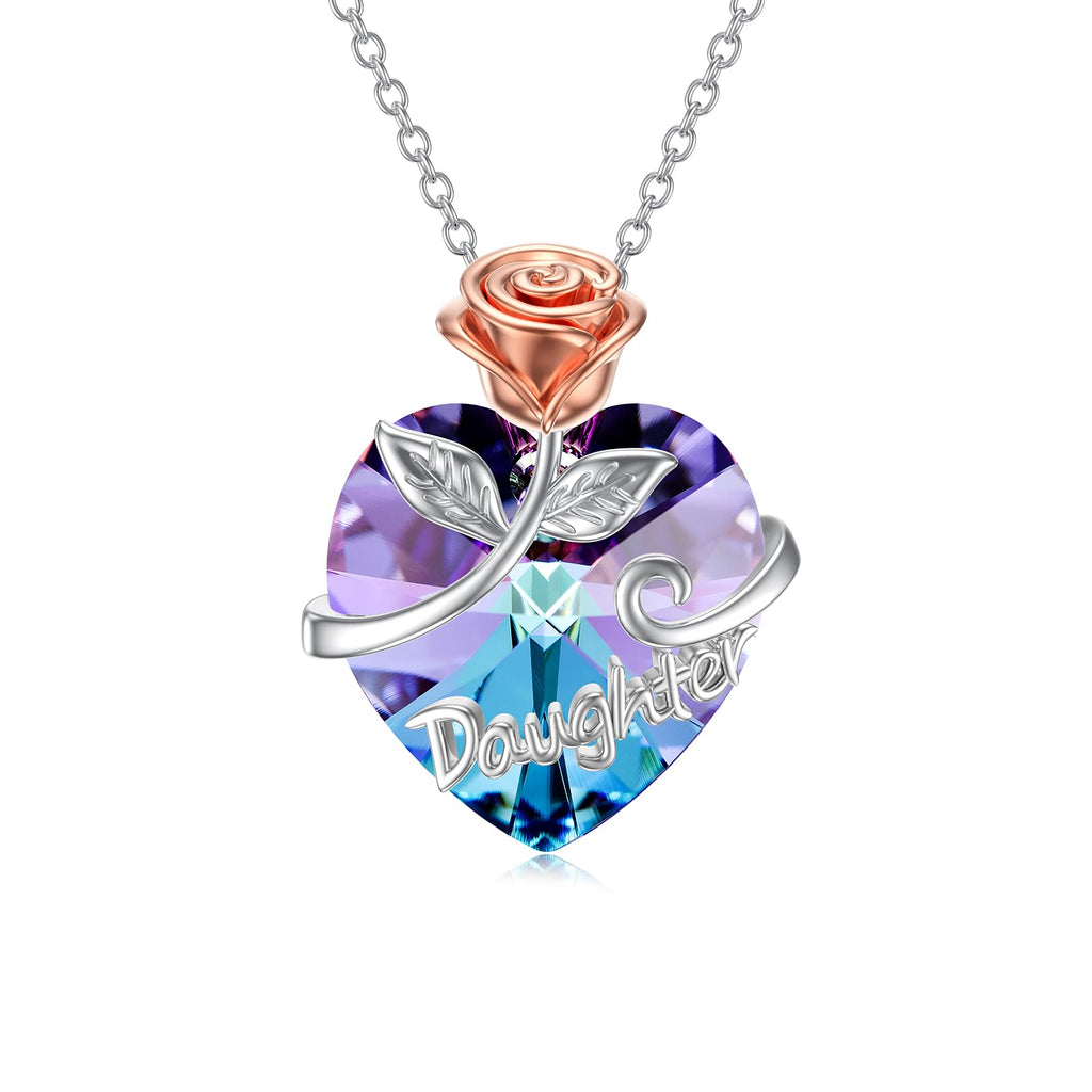 [Australia] - AOBOCO Purple Heart Crystal Necklace, Share Rose Get Love, Jewelry Gifts for Her Daughter Rose 